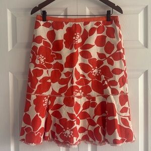 J. Crew Linen Ivory and Orange Large Floral Print Skirt - Size 6